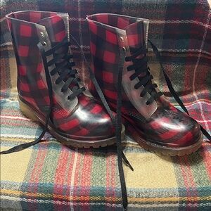 Dirty Laundry Red Plaid Lace Up Rain Boots